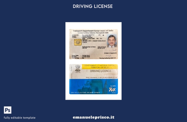 verified style modello di patente di guida India Delhi in stile verificato template